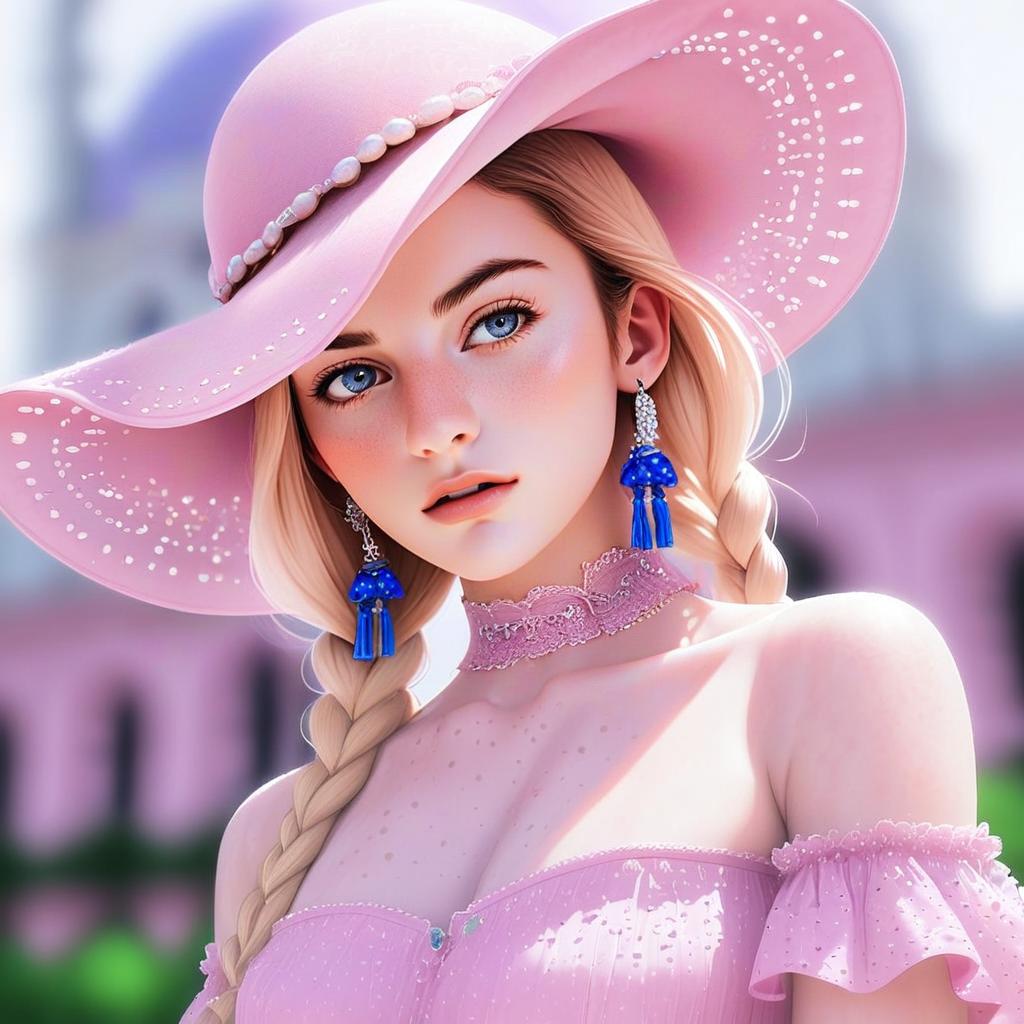 Elegant Woman in Pink Hat with Blue Eyes