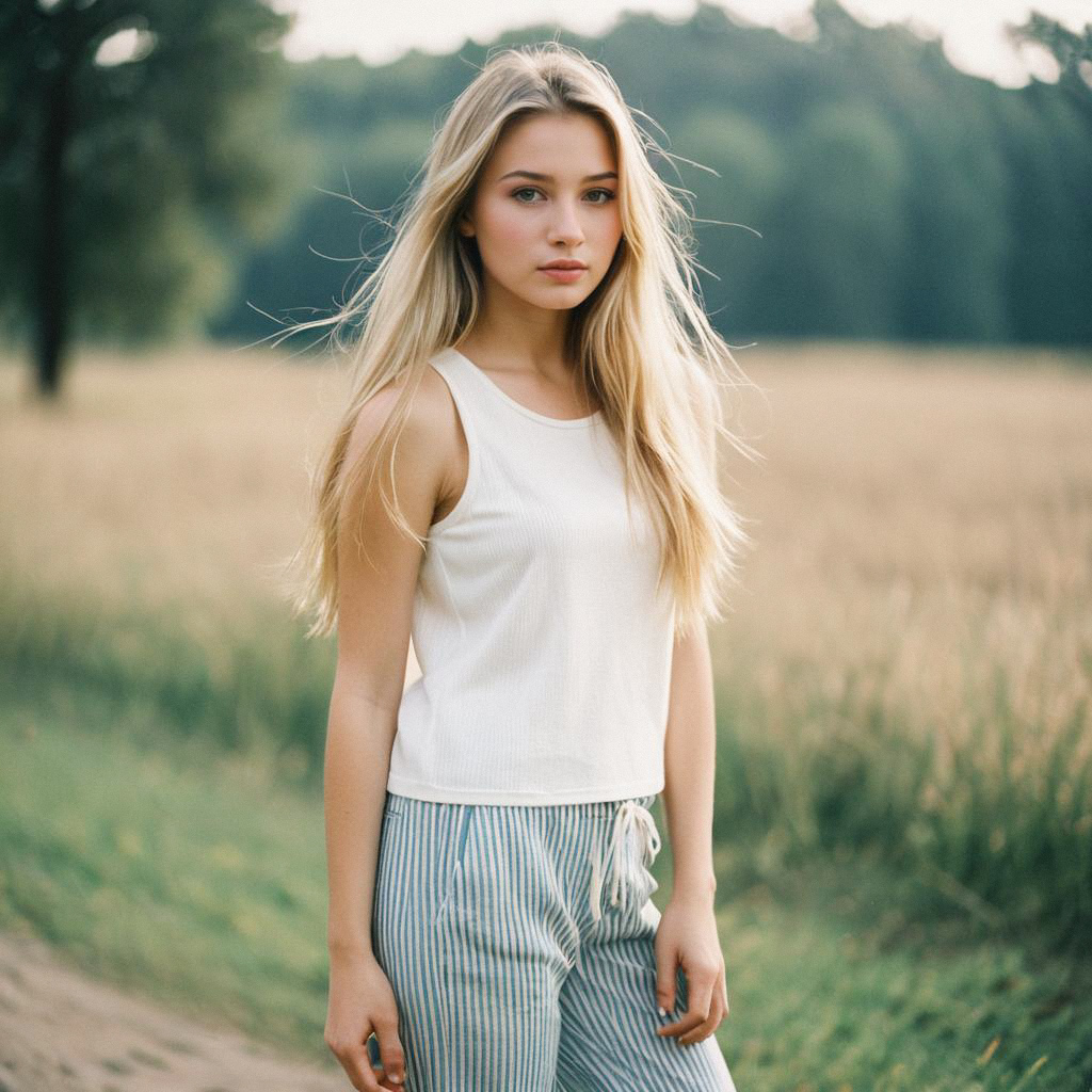 Young Woman in Nature with Blonde Hair