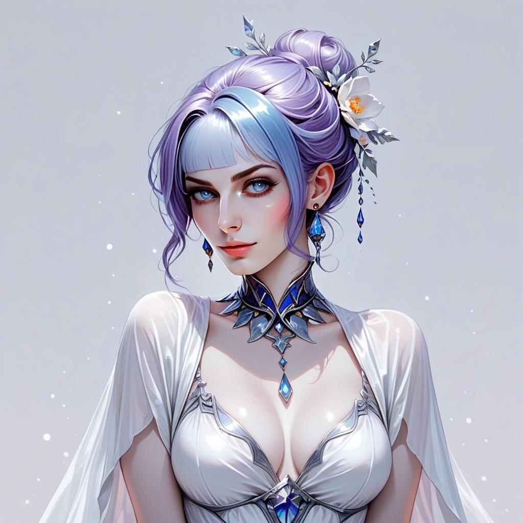 Woman with Blue Eyes and Lavender Hair in Fantasy Style