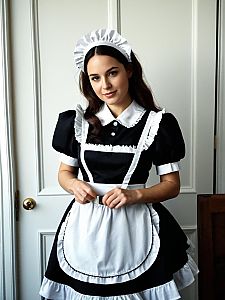 Classic Lockable Maid Costume with White Ruffled Apron and Headband