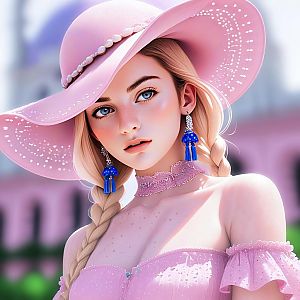 Elegant Woman in Pink Hat with Blue Eyes