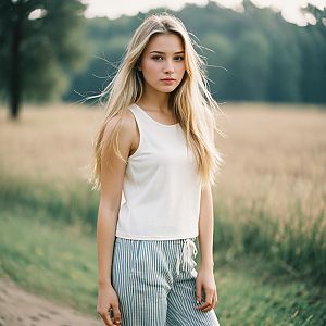 Young Woman in Nature with Blonde Hair