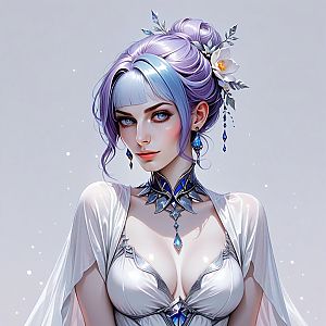 Woman with Blue Eyes and Lavender Hair in Fantasy Style