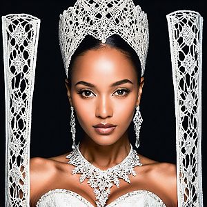 Elegant Woman with Lace Crown and Accessories