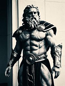 Man in Hephaestus God Costume with Muscle and Armor Detailing