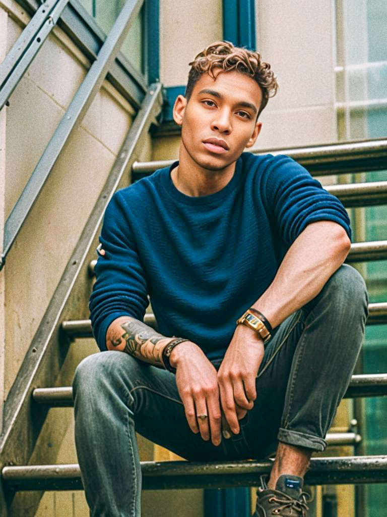 Stylish Young Man on Urban Steps