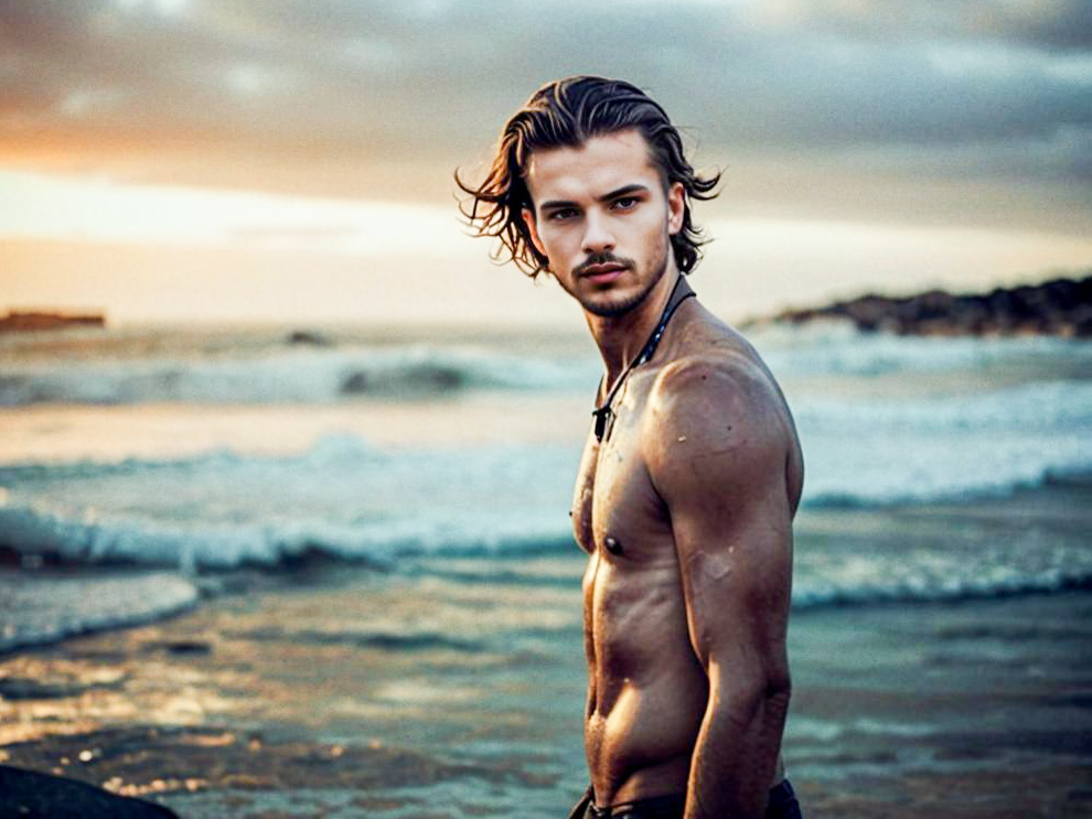 Young Man at Beach Sunset