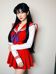 Sexy Woman Cosplaying Rei Hino Sailor Mars Costume
