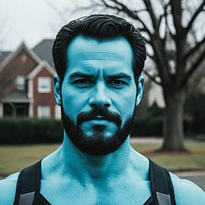 Muscular Man Portrait with Blue Tint