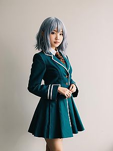 Realistic Kaede Cosplay Woman in Teal School Uniform