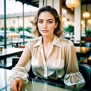 Elegant Woman in Stylish Café