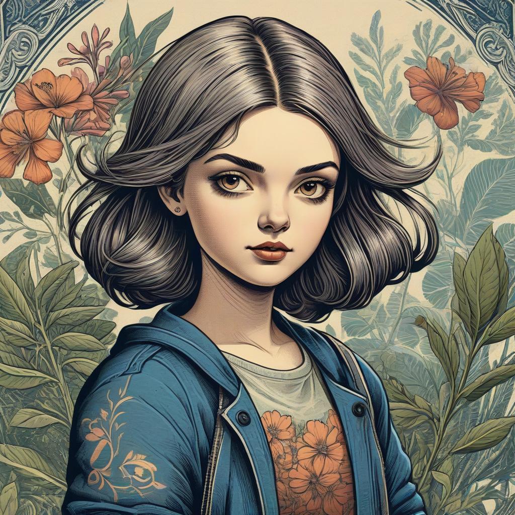 Portrait of a Young Woman with Floral Elements