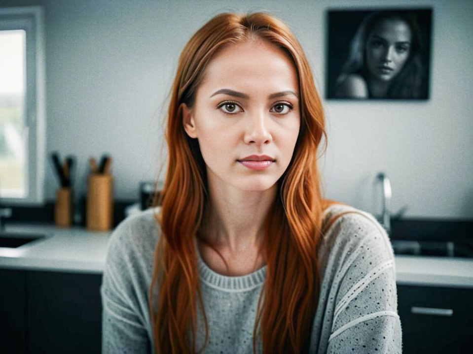 Thoughtful Woman in Modern Kitchen