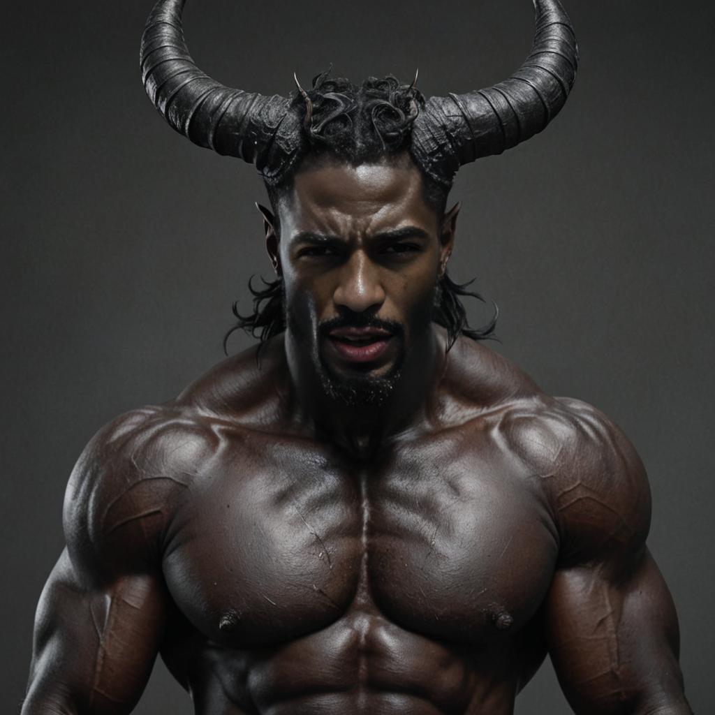 Muscular Man with Fantastical Elements and Horns