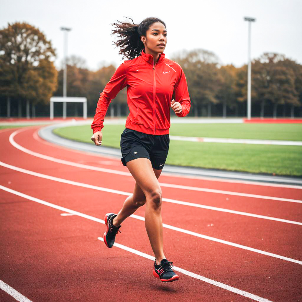 Young Woman Running on Athletic Track