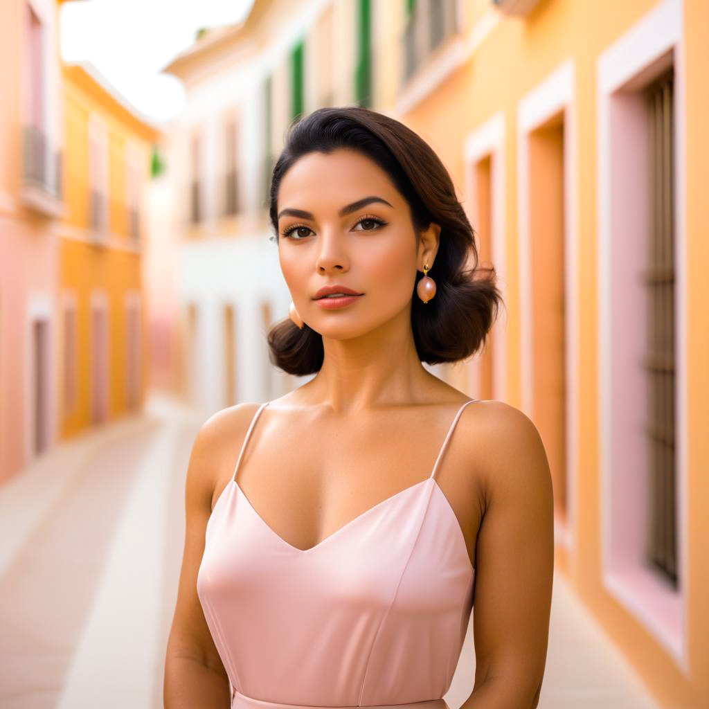 Elegant Woman in Colorful Alleyway