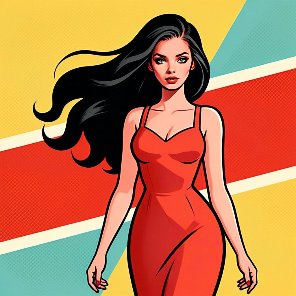 Confident Woman in Red Dress Pop Art Illustration