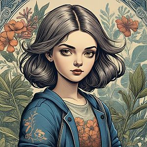 Portrait of a Young Woman with Floral Elements