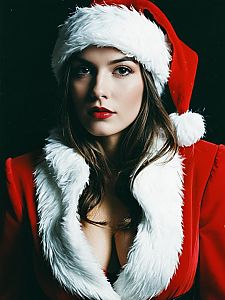 Glamorous Woman in Santa Suit Costume Photorealistic Editorial Photo