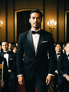 Man in Wedding Tuxedo Candid Portrait at Ceremony