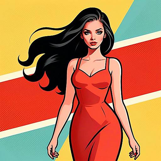 Confident Woman in Red Dress Pop Art Illustration