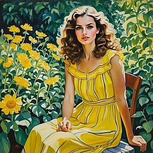 Woman in Yellow Dress Among Blooming Flowers