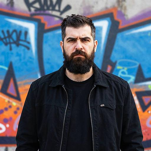Serious Bearded Man with Urban Graffiti Background