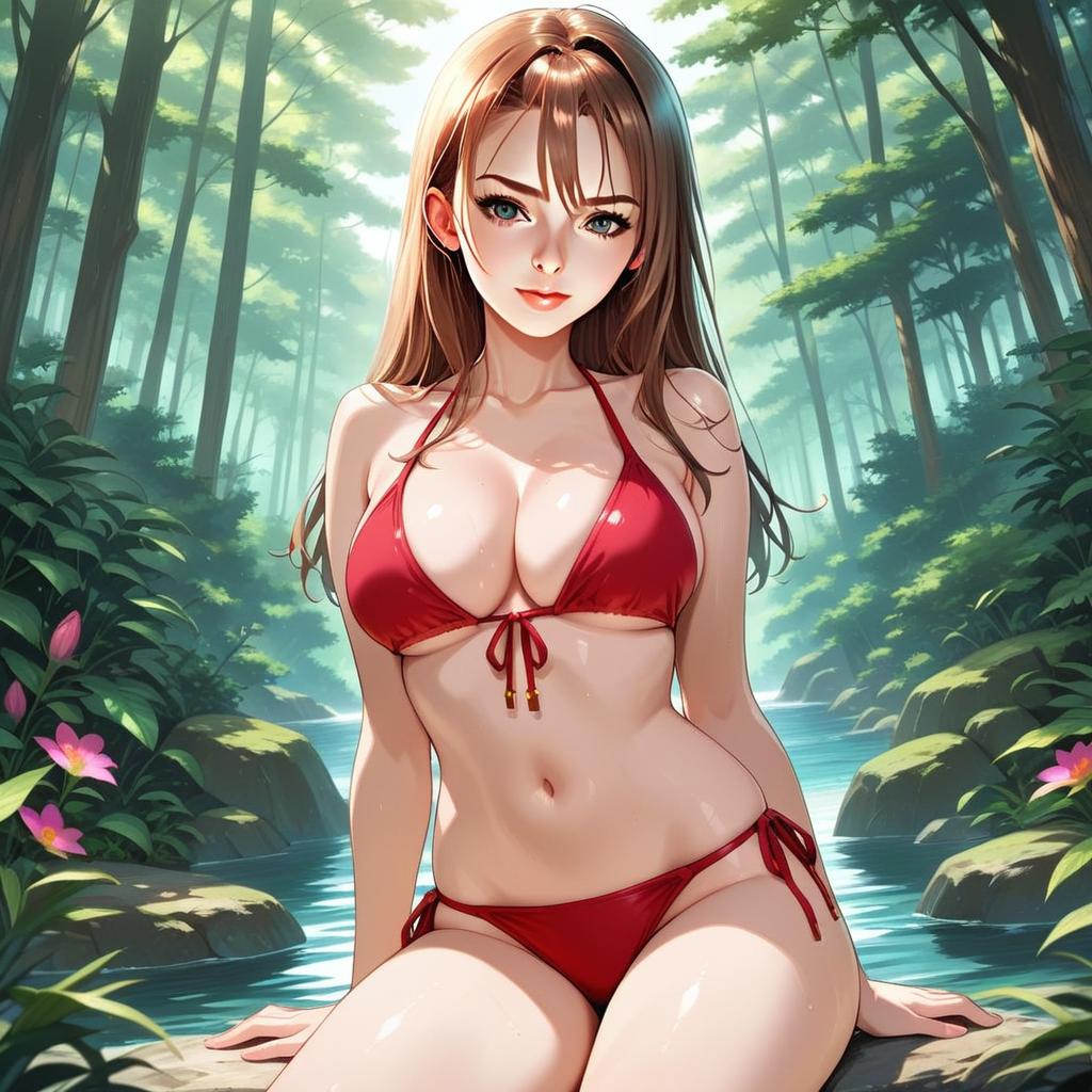 Anime Woman in Red Bikini by Serene River