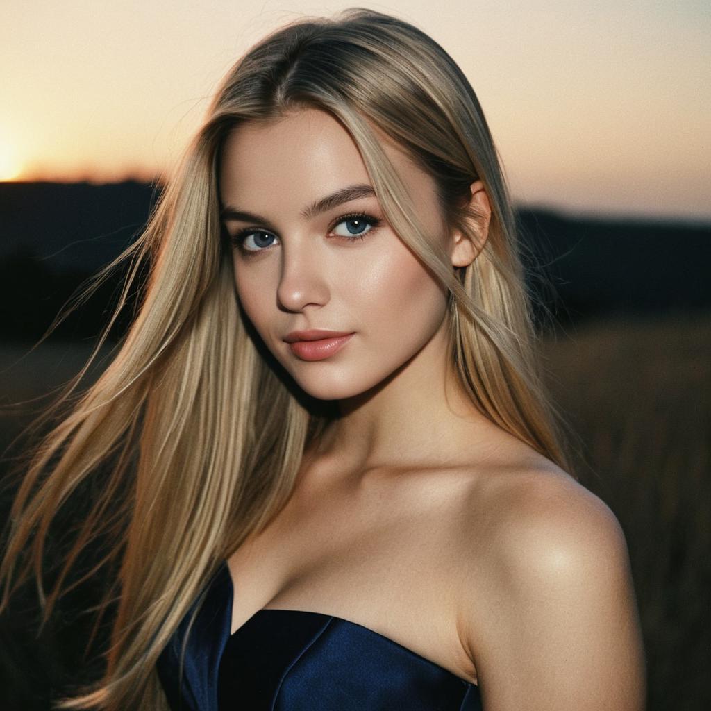 Elegant Blonde Woman Portrait at Sunset Outdoors