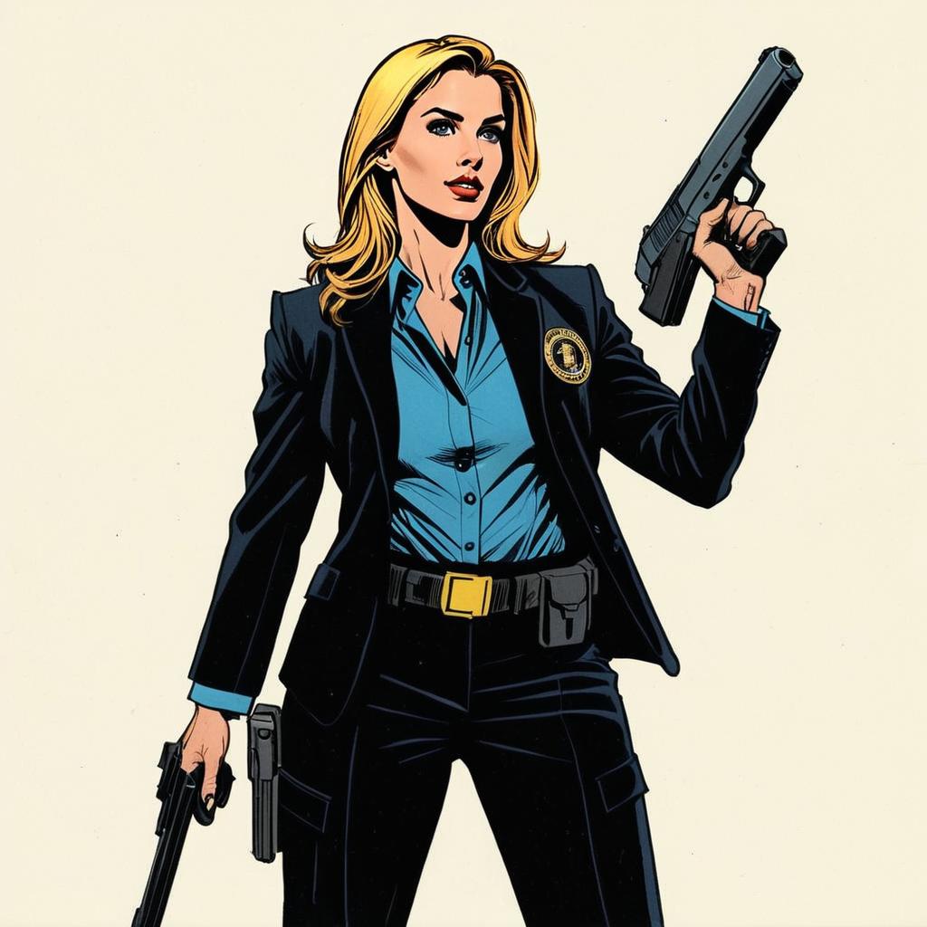Comic Style Woman Federal Agent with Guns Illustration