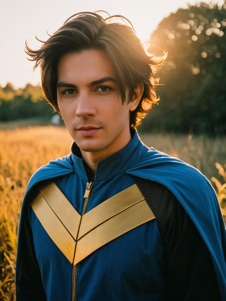 Man in Anya Cosplay Photorealistic Outdoor Portrait at Golden Hour