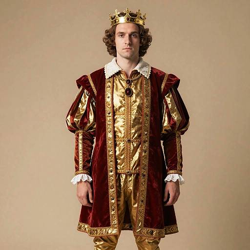 Renaissance Prince Costume Man in Red and Gold with Crown