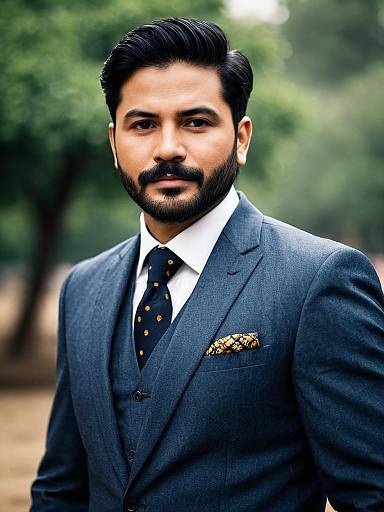 Confident Man Wearing Traditional Jodh Puri Suit with Waistcoat and Pocket Square