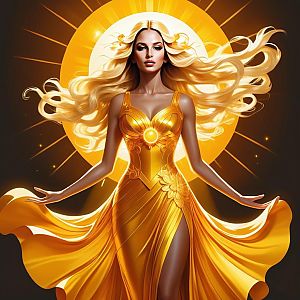 Radiant Woman in Golden Gown with Halo