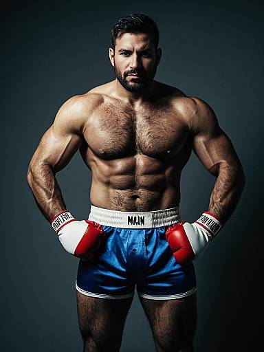 Photorealistic Detailed Studio Portrait of Muscular Man in Boxer Costume