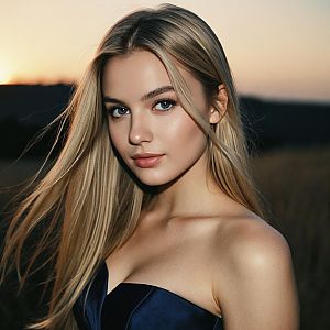 Elegant Blonde Woman Portrait at Sunset Outdoors
