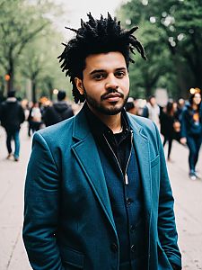 Man in Weeknd Costume Candid Cosplay Portrait Outdoors Photorealistic