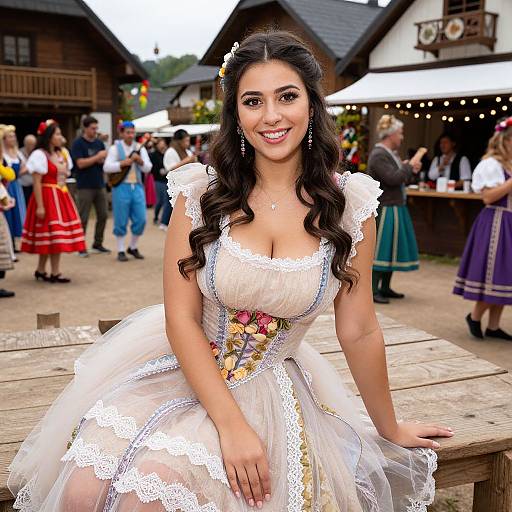 Woman in Floral Dirndl at Traditional Alpine Festival Outdoor
