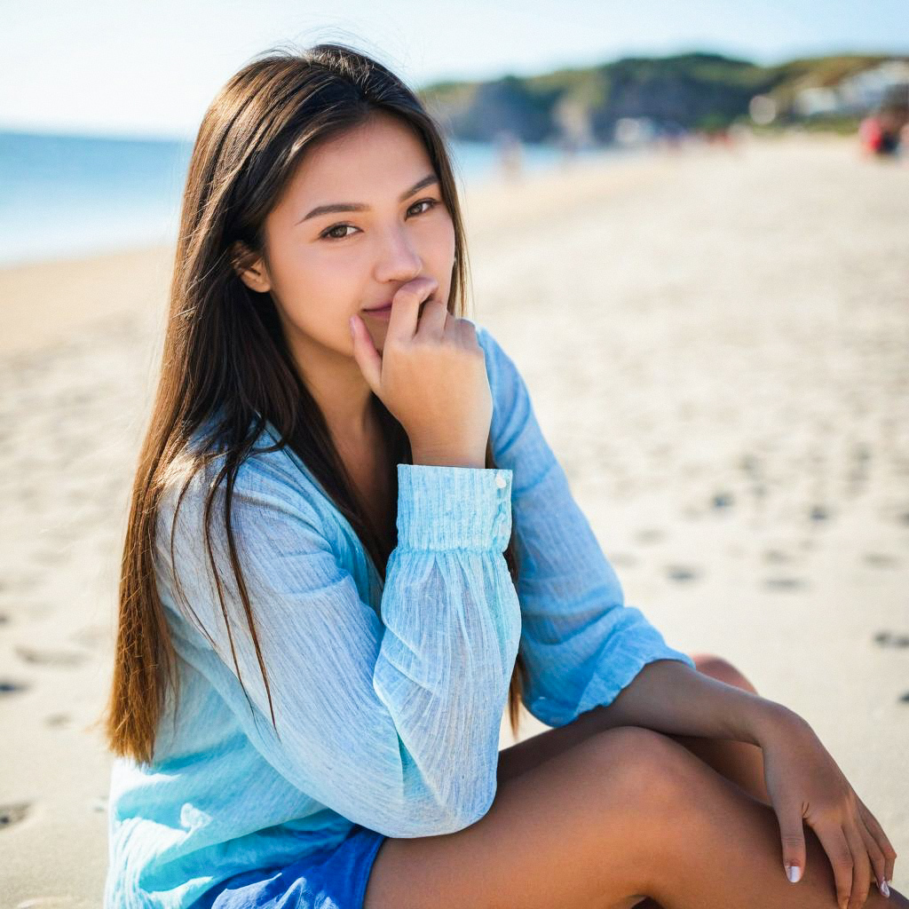 Thoughtful Woman on Beach