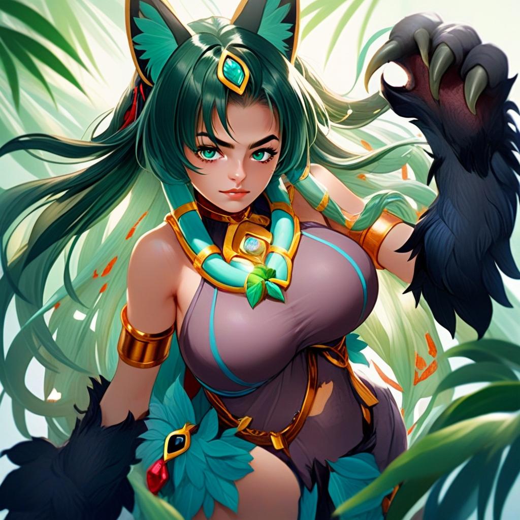 Anubis Monster Girl Encyclopedia Anime Art with Feline Paws and Tribal Jewelry