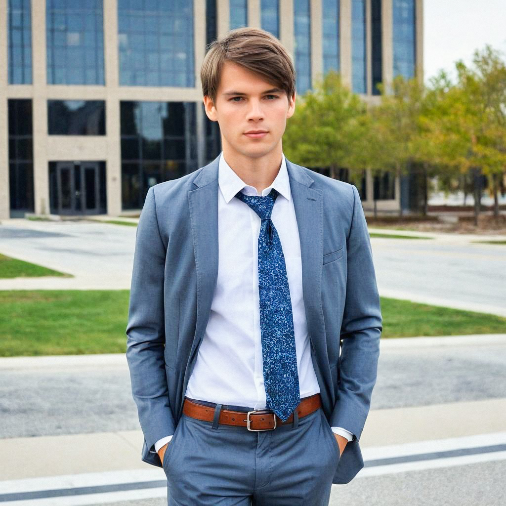Young Man in Blue Suit Outdoors Young Man in Blue Suit Outdoors