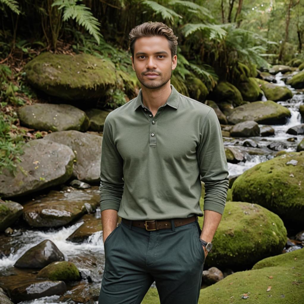 Confident Man in Serene Forest