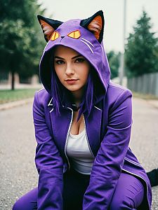 Realistic Blaze the Cat Cosplay Woman in Purple Hoodie Costume