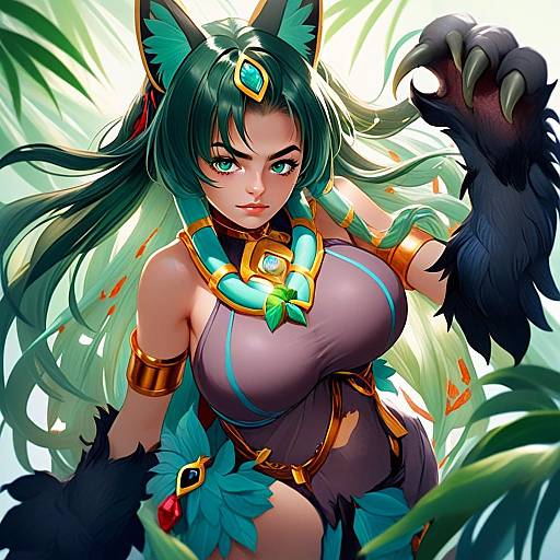 Anubis Monster Girl Encyclopedia Anime Art with Feline Paws and Tribal Jewelry