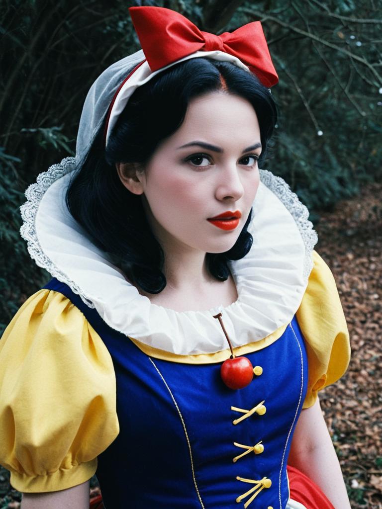 Fairytale Woman in Blue Costume with Red Bow