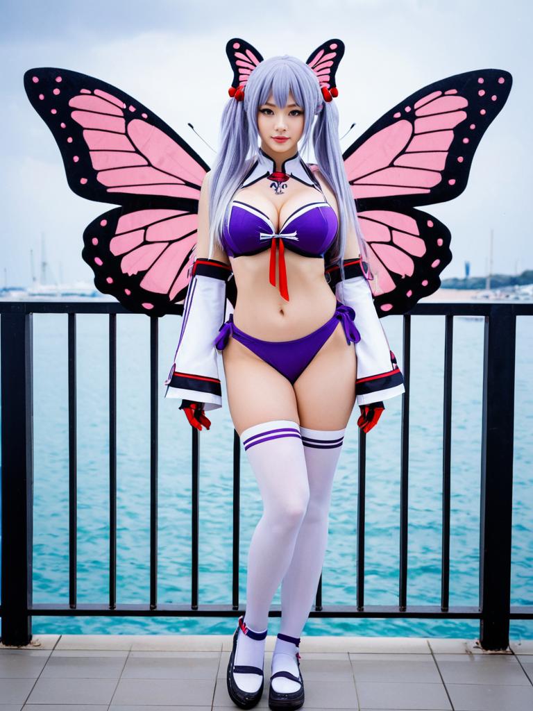 Dunkerque Azur Lane Cosplay with Butterfly Wings by the Water