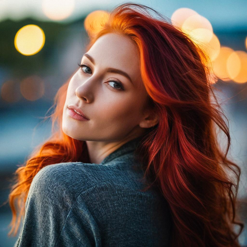 Portrait of a Woman with Red Hair and Bokeh Background Portrait of a Woman with Red Hair and Bokeh Background