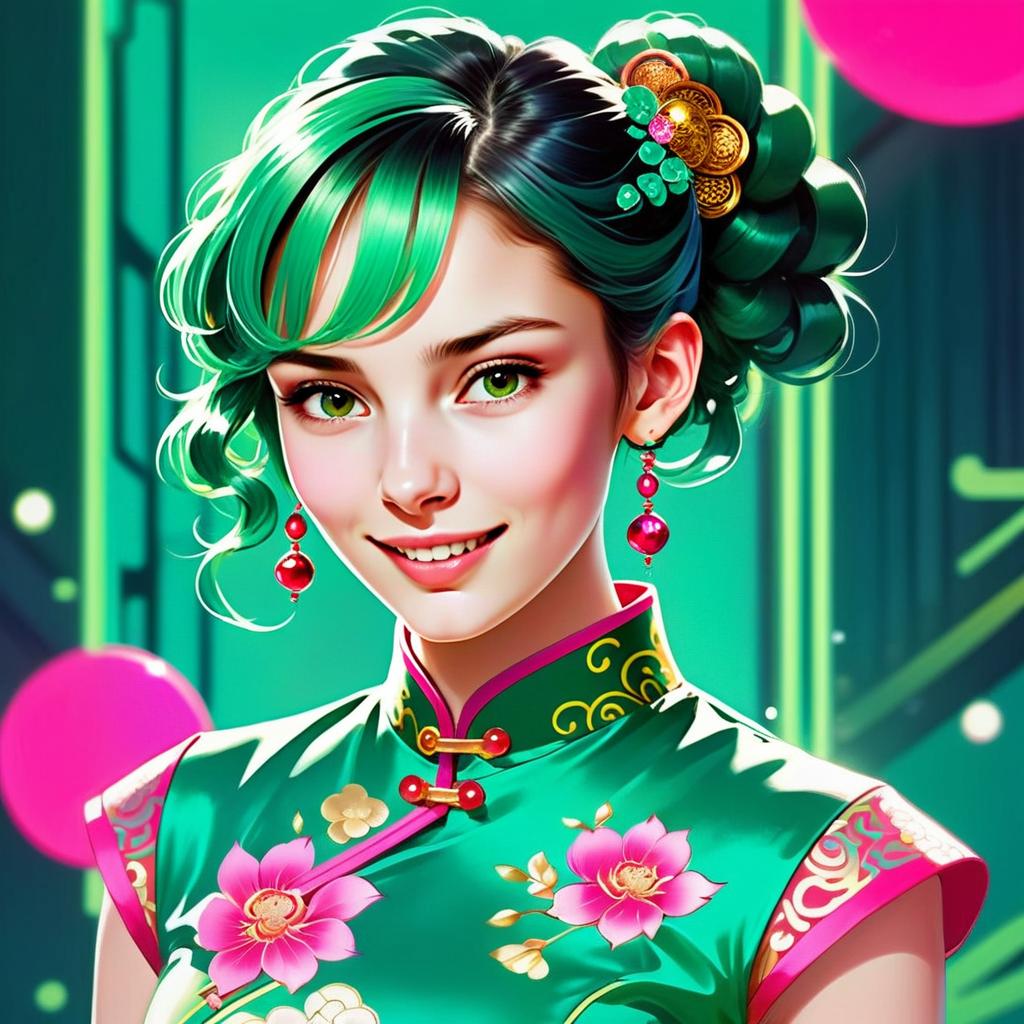 Young Woman with Green Hair in Traditional Dress Young Woman with Green Hair in Traditional Dress