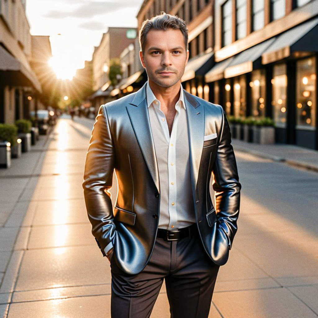 Stylish man in tailored suit on urban street