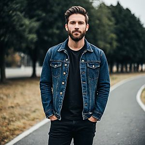 Man in Denim Jacket on Pathway